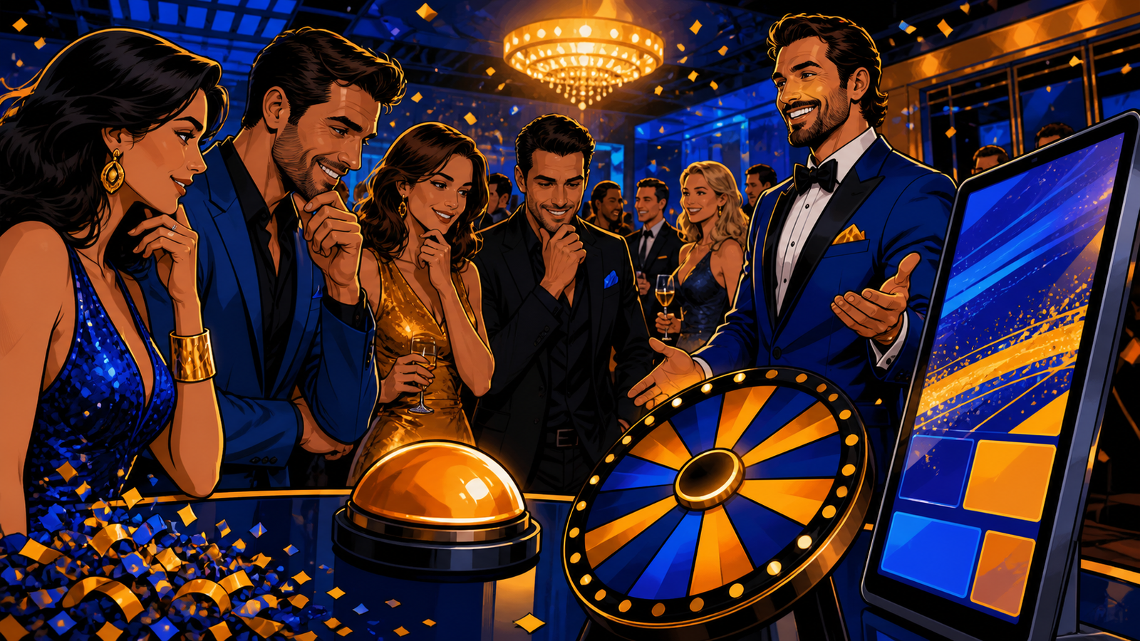 Adult guests using a custom branded interactive event feature