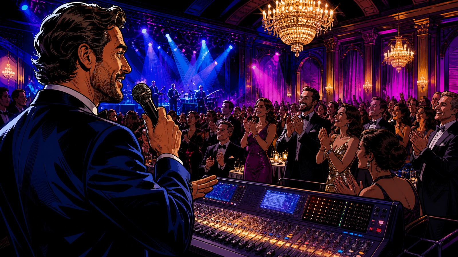 Game show host and audience enjoying an energetic live production