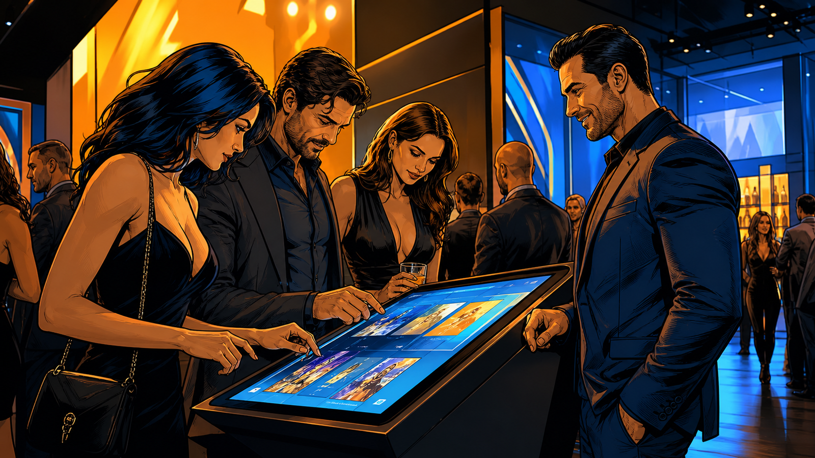 Professional using a custom touchscreen kiosk at an event